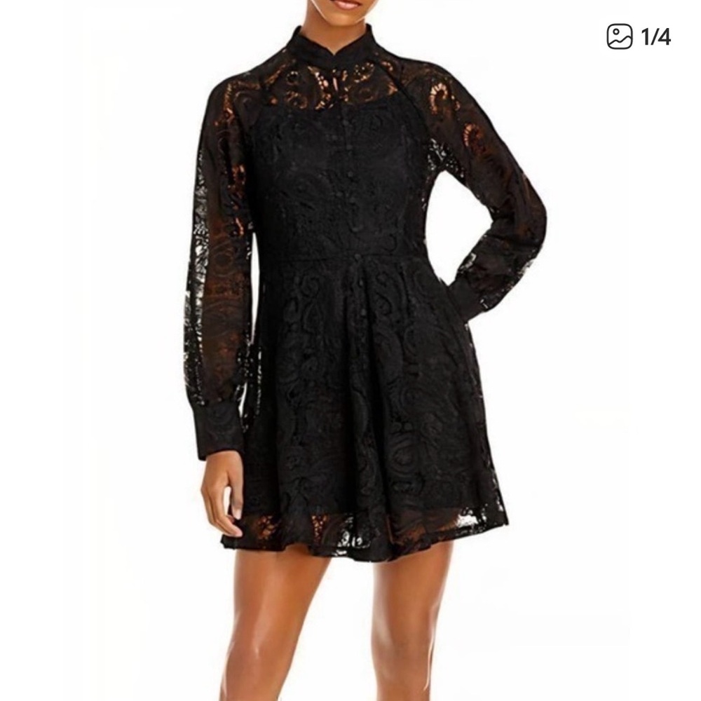 Aqua Black Lace Long Sleeve Dress